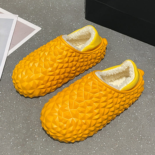 Thick sole durian cotton slippers for women and fluffy cotton shoes for men