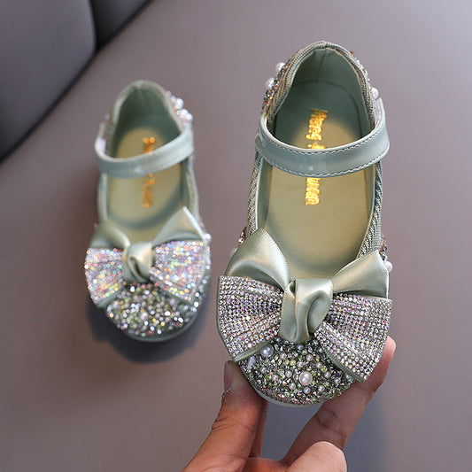 Girls Rhinestone Bow Princess Shoes